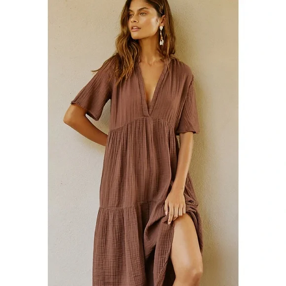 Anthropologie | Cottage Core The Kallie Flowy V-Neck Cotton Maxi Dress ~ NWT M - Picture 3 of 9